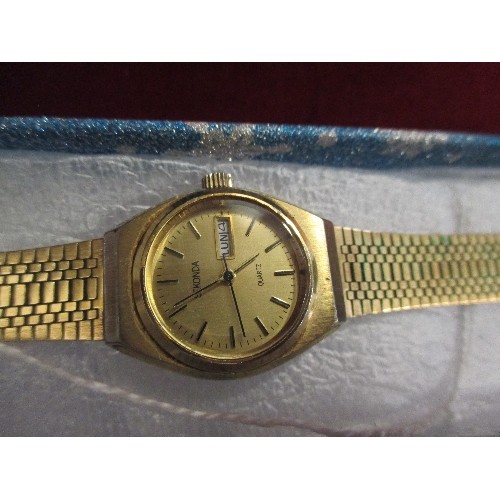 52 - SEKONDA LADIES QUARTZ WRIST WATCH WITH GOLD PLATED AND STEEL STRAP