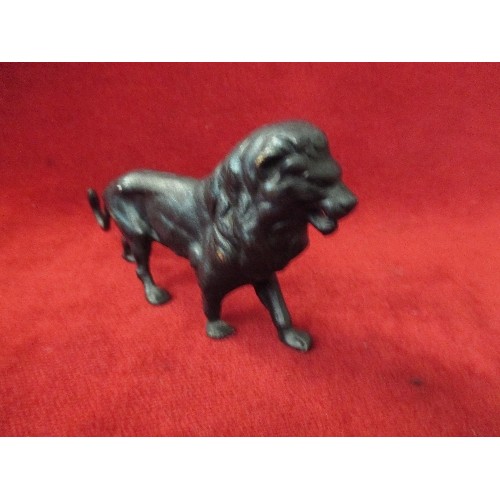 17 - VINTAGE PATINATED BRASS OR BRONZE LION FIGURE- 12CM HEAD TO TAIL