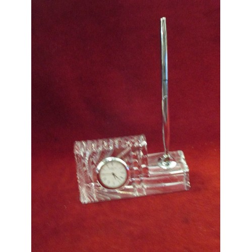 79 - WATERFORD CRYSTAL CLOCK AND PEN STAND