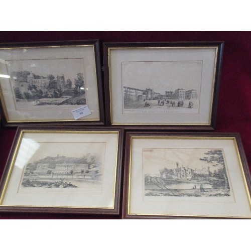 68 - 4 X 19TH CENTURY FRAMED ENGRAVINGS OF DERBYSHIRE BY J & C MOZLEY INCLUDING CHATSWORTH, HADDON HALL, ... 