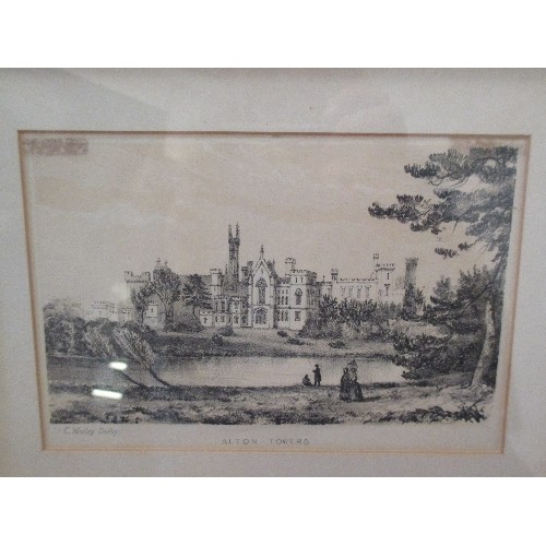 68 - 4 X 19TH CENTURY FRAMED ENGRAVINGS OF DERBYSHIRE BY J & C MOZLEY INCLUDING CHATSWORTH, HADDON HALL, ... 