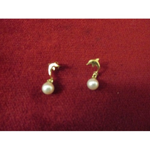 41A - PAIR OF 9CT GOLD DOLPHIN EARRINGS WITH PEARL