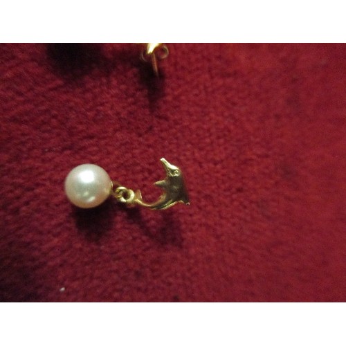 41A - PAIR OF 9CT GOLD DOLPHIN EARRINGS WITH PEARL