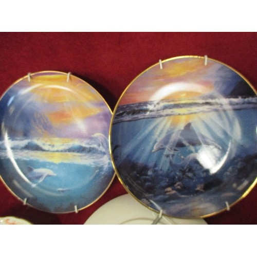 112 - ROYAL CROWN DERBY RED AVES DISH & 3 COLLECTORS WALL PLATES FEATURING STEAM TRAIN & DOLPHINS