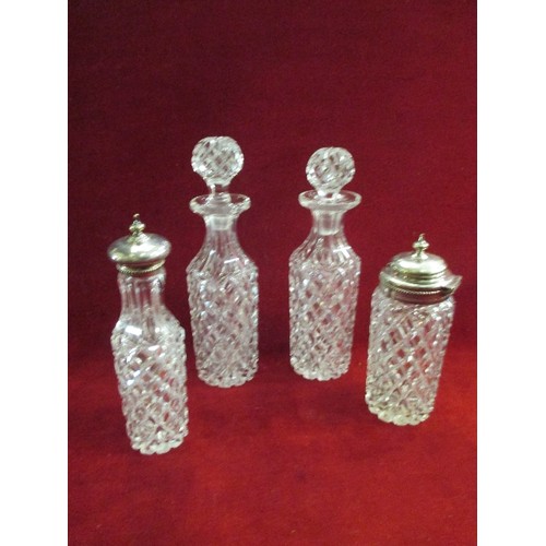 6 - UNUSUAL VICTORIAN HARE COURSING  PRESENTATION SET OF CUT GLASS AND SILVER PLATED CRUET BOTTLES, ONE ... 