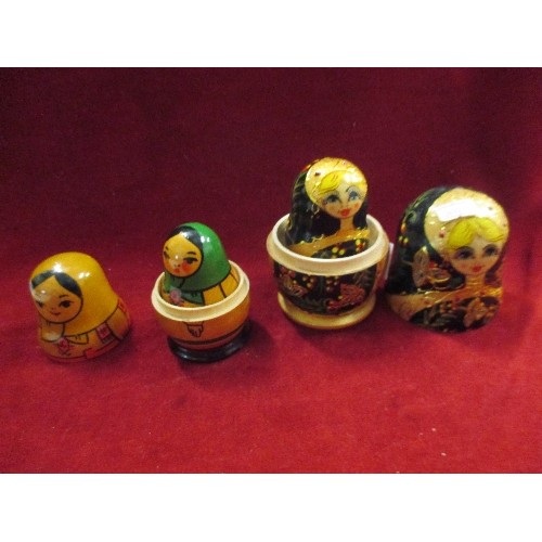 4 - 2 X RUSSIAN MATRYOSHKA NESTING DOLLS. THE LARGER ONE WITH 5 GRADUATED DOLLS, THE SMALLER ONE WITH 3 ... 