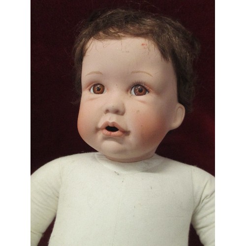 89 - 2 LARGE VINTAGE DOLLS, ONE DRESSED WITH PORCELAIN FACE & HANDS