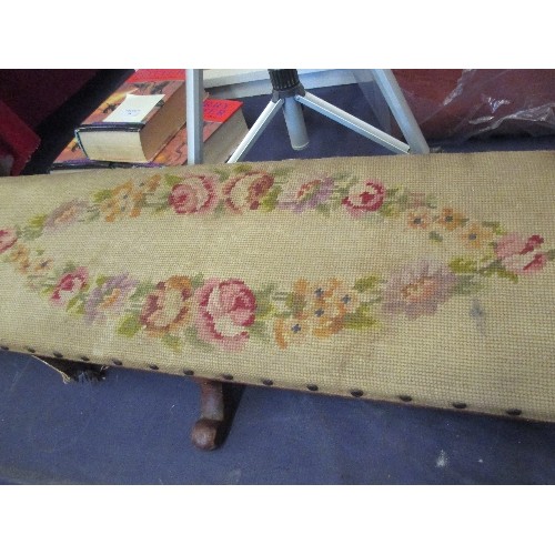 94 - VINTAGE EMBROIDERY FIRESIDE FOOTSTOOL