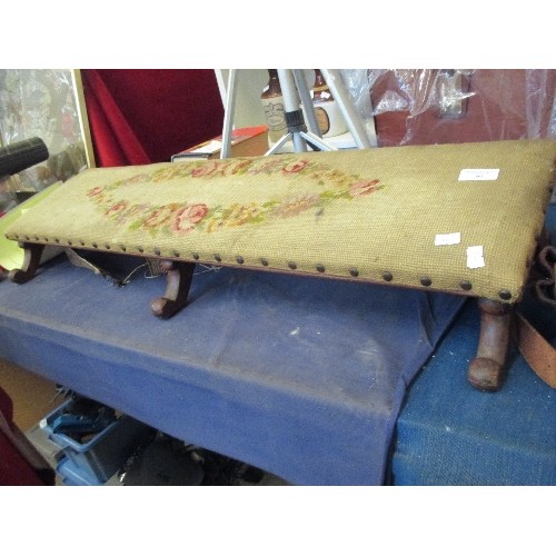 94 - VINTAGE EMBROIDERY FIRESIDE FOOTSTOOL