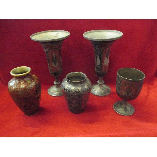 100 - 5 BRASS AND CLOISONNE VASES