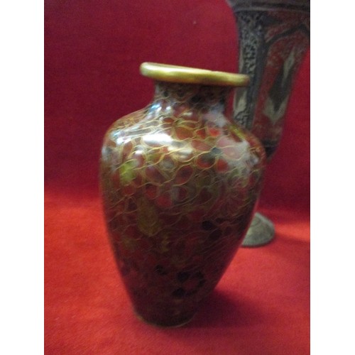 100 - 5 BRASS AND CLOISONNE VASES