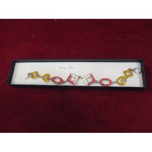 12 - SILVER 925 LINKS WITH PINK,WHITE AND YELLOW ENAMEL BRACELET 13.5G