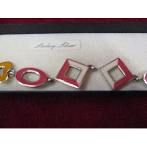 12 - SILVER 925 LINKS WITH PINK,WHITE AND YELLOW ENAMEL BRACELET 13.5G