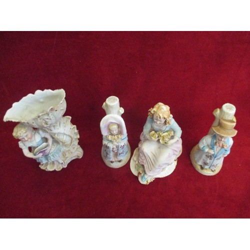 82 - 4 VICTORIAN BISQUE HAND PAINTED ORNAMENTS