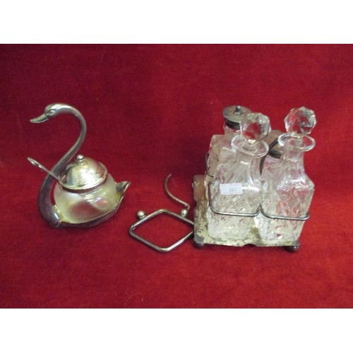 85 - VINTAGE SILVER PLATE CRUET SETS, ONE IN SHAPE OF A SWAN THE OTHER WITH A BROKEN HANDLE