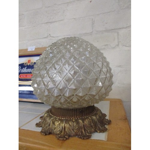 195 - PINEAPPLE GLASS CEILING LIGHT SHADE WITH CAST GILT COLOURED MOUNT