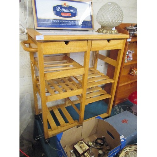 197 - 2-DRAWER TILE TOPPED KITCHEN TROLLEY