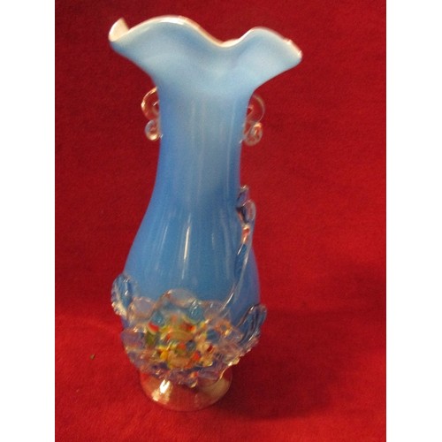 7 - VINTAGE END OF DAY CASED GLASS VASE WITH APPLIED FLOWER