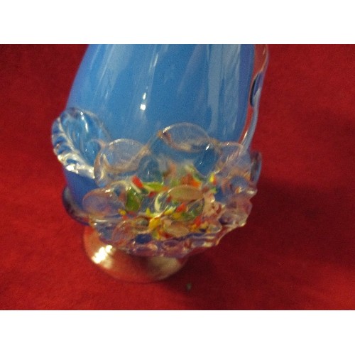 7 - VINTAGE END OF DAY CASED GLASS VASE WITH APPLIED FLOWER