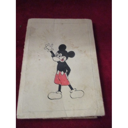 10 - VINTAGE GALLOWAYS COUGH SYRUP USEFUL KNOWLEDGE BOOK, THE COVER HAND PAINTED WITH MICKEY MOUSE