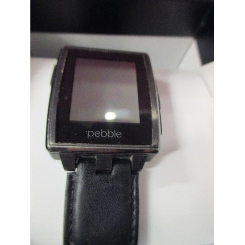 25 - STEEL PEBBLE SMARTWATCH WITH ORIGINAL BOX AND PAPERWORK