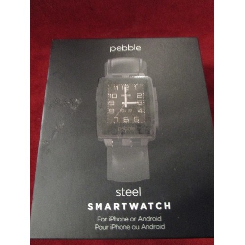 25 - STEEL PEBBLE SMARTWATCH WITH ORIGINAL BOX AND PAPERWORK