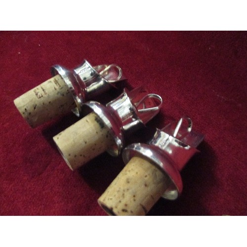 30 - 3 X SWEDISH SILVER PLATED WINE POURERS WITH CORK STOPPERS