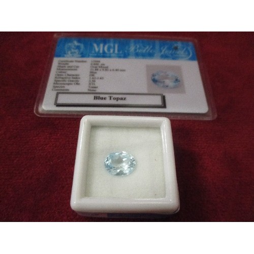 34 - 6.60CT BLUE TOPAZ GEMSTONE WITH NUMBERED CERTIFICATE