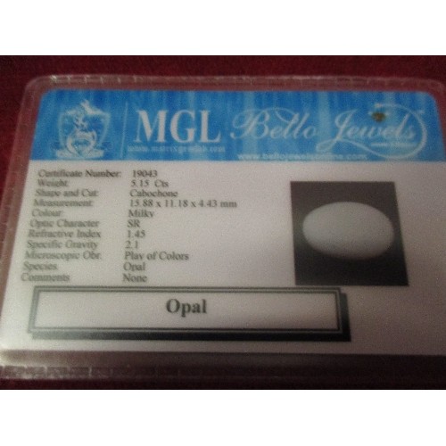 35 - 5.15CT GENUINE OPAL GEMSTONE WITH NUMBERED CERTIFICATE