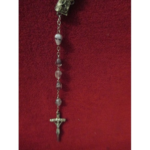 41 - ABOLONE SHELL EARRINGS AND AMETHYST STYLE ROSARY BEADS