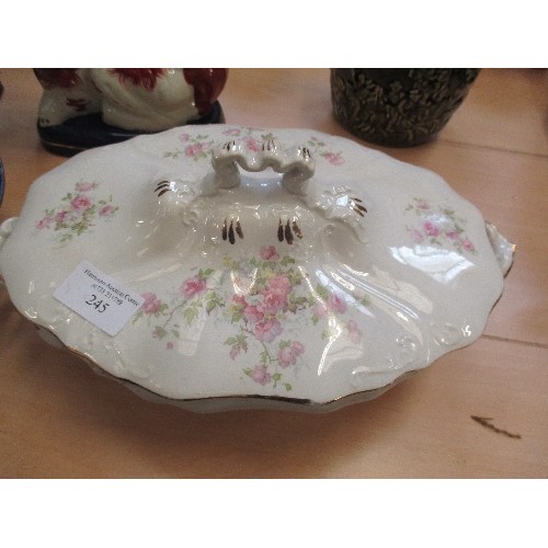 70 - A VICTORIAN TUREEN WITH LID IN PINK FLORAL DESIGN AND AN OLD ALTON WARE BLUE & WHITE LIDDED TUREEN