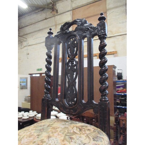 130 - LATE 19TH CENTURY JACOBEAN STYLE CHAIR - WITH BARLEY TWIST LEGS AND BACK SUPPORTS AND CARVED VINE BA... 