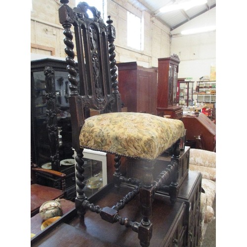 130 - LATE 19TH CENTURY JACOBEAN STYLE CHAIR - WITH BARLEY TWIST LEGS AND BACK SUPPORTS AND CARVED VINE BA... 