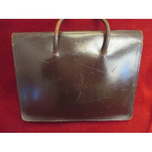 64 - VINTAGE LEATHER SATCHEL WITH MONOGRAM V.L.J.