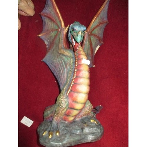 66 - 43CM TALL DRAGON, SOME DAMAGE & REPAIR TO WINGS