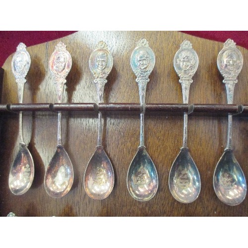 105 - WALL COLLECTOR'S SPOON RACK & 12 ROYALTY SPOONS