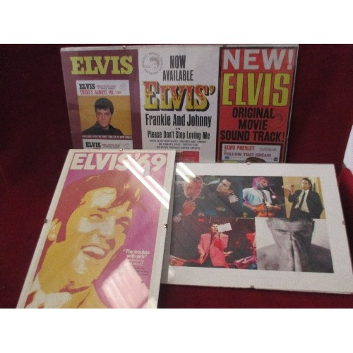 108 - 11 FRAMED & GLAZED ELVIS POSTERS + 1 OTHER OF SEAN CONNERY, CLIFF RICHARD & OTHERS