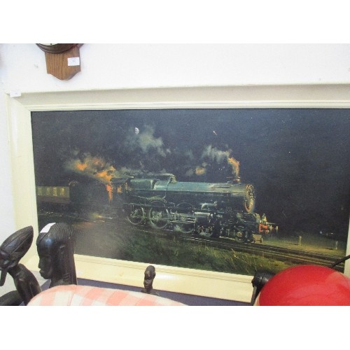 145 - LARGE FRAMED TERENCE CUNEO PRINT OF KING GEORGE V LOCOMOTIVE