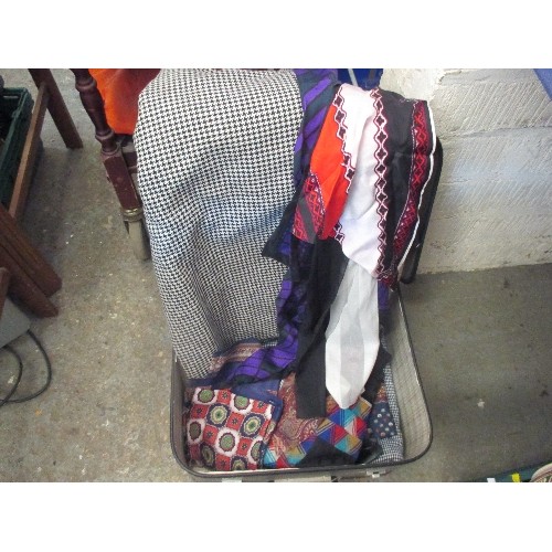 152 - VINTAGE SUITCASE OF CLOTHES, SCARVES, SHOE BRUSHES ETC