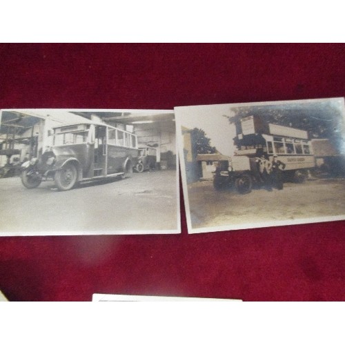 416 - 6 X EARLY 20TH CENTURY PHOTOGRAPHS OF BUSES INCLUDING A CIRCA 1930 CHARABANC, THE SILVER QUEEN DOUBL... 