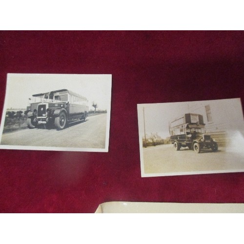 416 - 6 X EARLY 20TH CENTURY PHOTOGRAPHS OF BUSES INCLUDING A CIRCA 1930 CHARABANC, THE SILVER QUEEN DOUBL... 