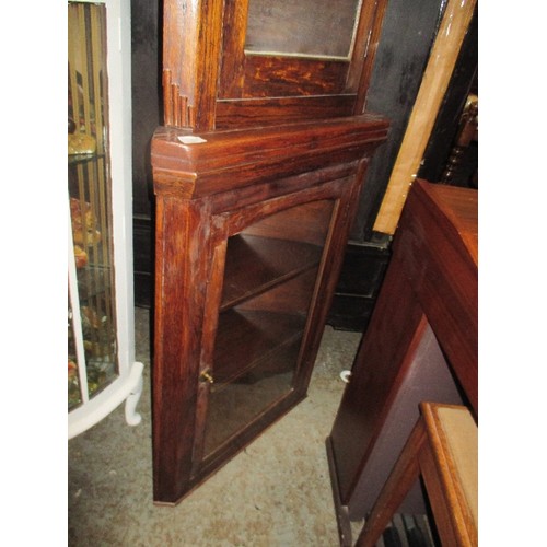 439 - ART DECO STYLE OAK CORNER CUPBOARD - CAN BE USED AS 2 PIECES OF FURNITURE AS THE TOP SECTION HAS BRA... 