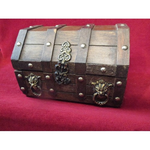 226 - WOODEN TREASURE CHEST JEWELLERY BOX