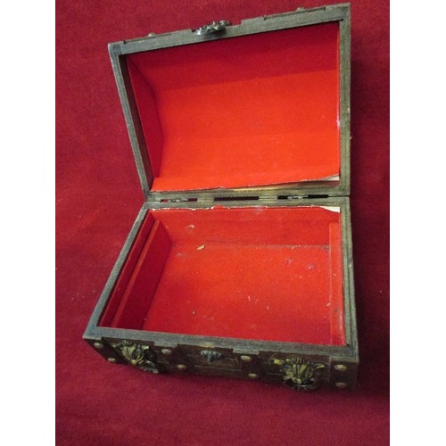 226 - WOODEN TREASURE CHEST JEWELLERY BOX