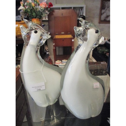 248 - PAIR OF MURANO GLASS POLAR BEARS 25CM TALL