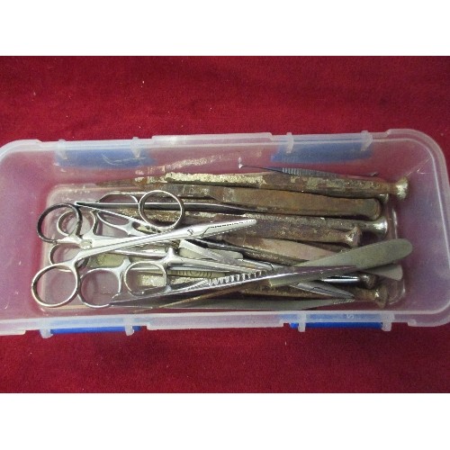 257 - TUB OF TWEEZERS, SCISSORS ETC