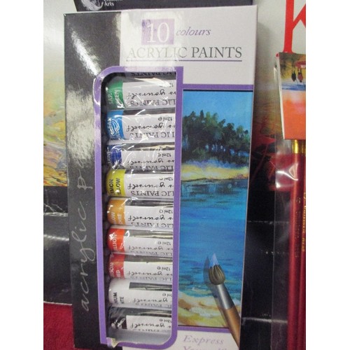 235 - ACRYLIC PAINT SET, BRUSHES & EASEL