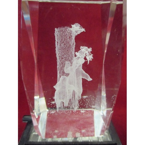 303 - 2 X 3D CRYSTAL LASER SCULPTURES INCL BEARS AT A TREE