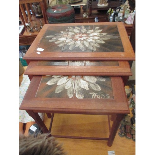 319 - MID CENTURY NEST OF TEAK TABLES WITH TILE TOPS