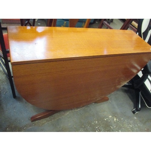 366 - TEAK DROP LEAF OVAL TABLE. 100CM X 160CM